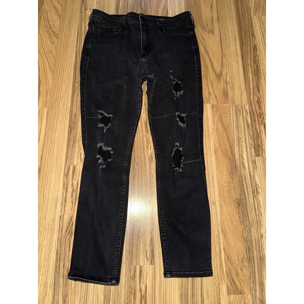 Hollister Jeans Womens 11 R Black High Rise Crop Super Skinny Stretch Distressed